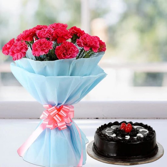 Pink Carnations with Chocolate Cake Combo
