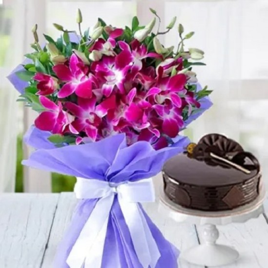 Orchids with 1/2 Kg Chocolate Cake