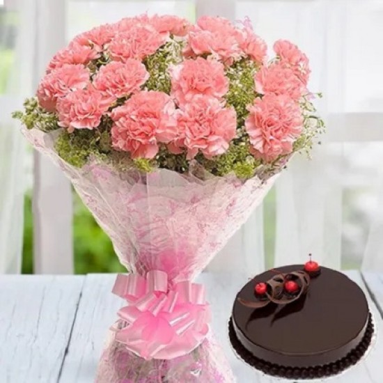 Pink Carnations with Cake