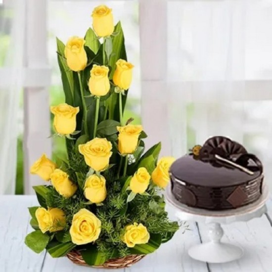 Yellow Roses with Cake