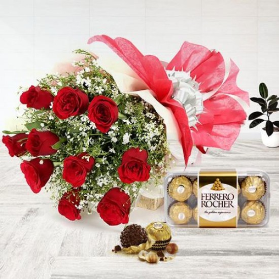 Red Roses Bunch with Ferrero Rocher