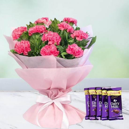 Pink Carnations And Chocolate Combo