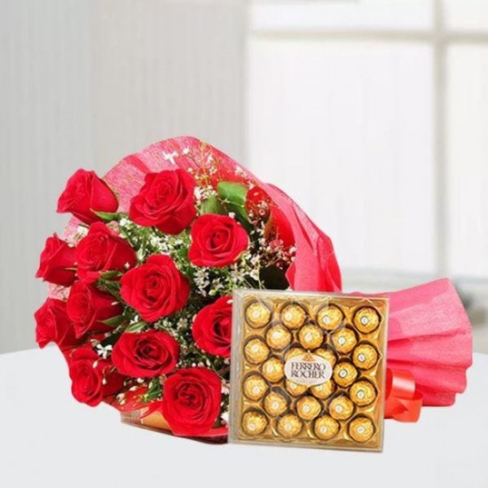 24 pcs Rocher n Red Roses Bouquet