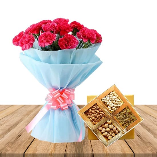 Carnations n Dry Fruits Combo