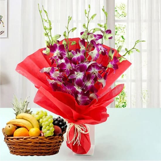 Orchids n Fresh Fruits Combo