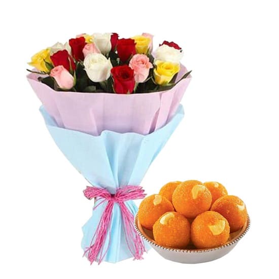 20 Mix Roses n 1/2 Kg Motichoor Laddu 20 Mix Roses n 1/2 Kg Motichoor Laddu