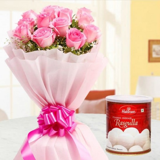 20 Pink Roses with Rasgulla Combo