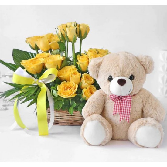 Yellow Roses n Teddy Combo