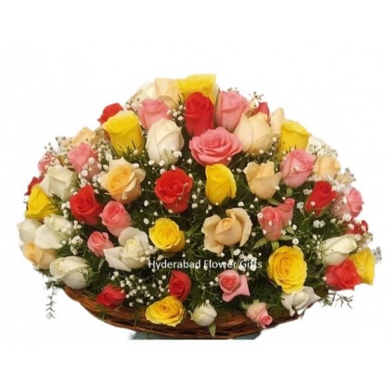 100 Mix Roses Basket 100 Mix Roses Basket