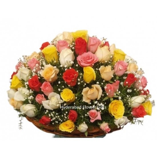 100 Mix Roses Basket