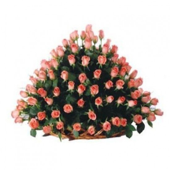 100 Pink Roses Basket