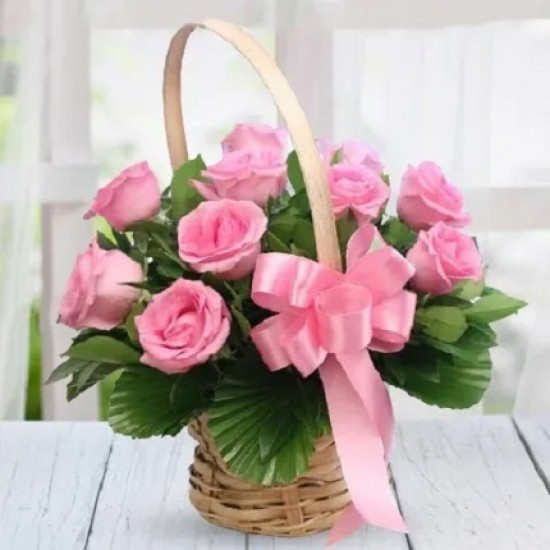 Baby Pink Roses in a Basket