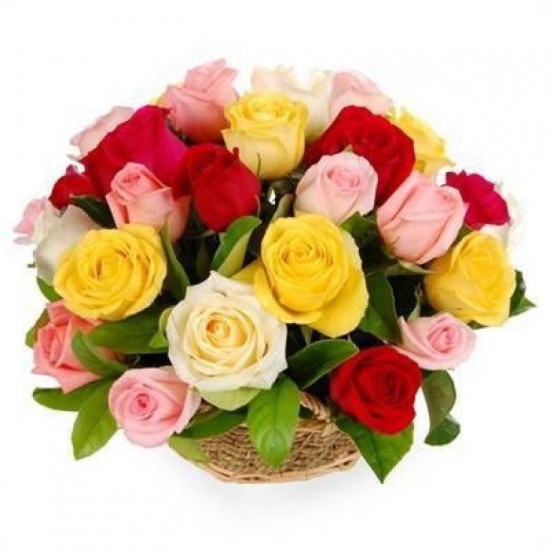25 mix color roses Basket