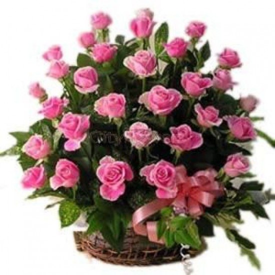 60 Pink Roses Basket