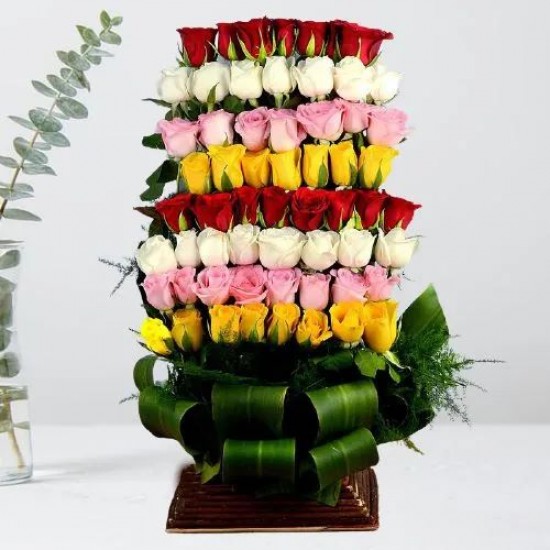 Astonishing Layering of Mixed Roses in a Basket Astonishing Layering of Mixed Roses in a Basket