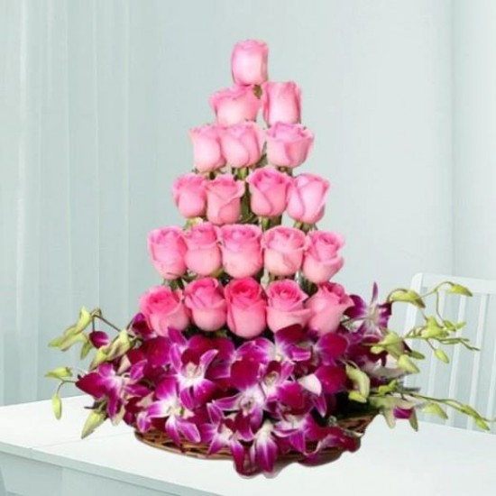 Pink Purple Tower - Mixed Roses For Beloved