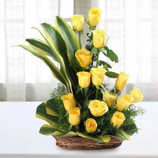 Glamorous Queen - A Basket Of Yellow Roses