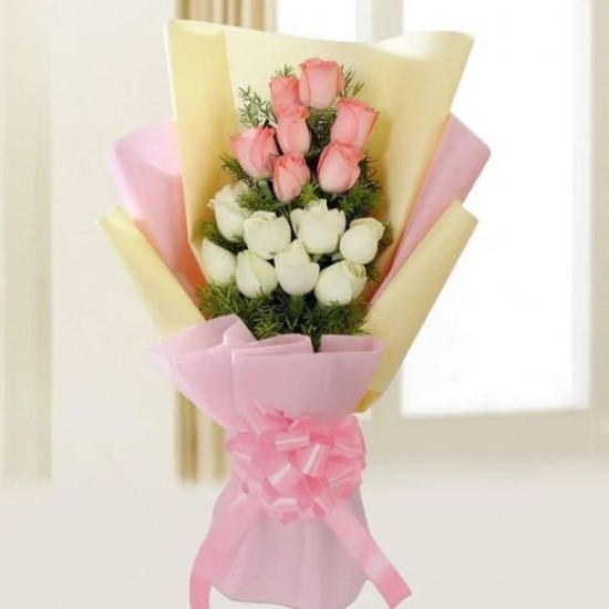 Charming Pink And White - Pink And White Rose Bouquet
