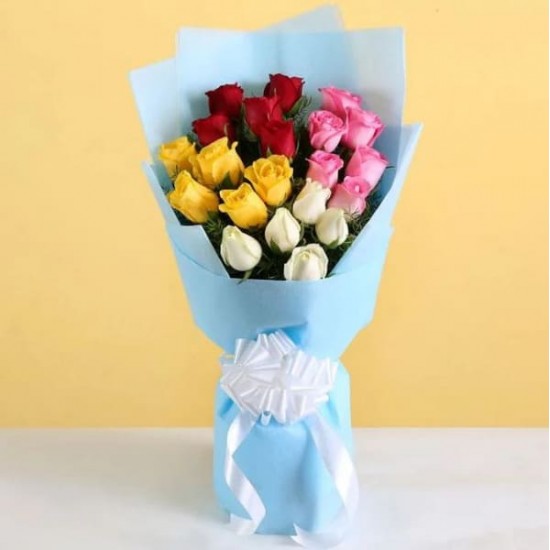 20 Mix Color Roses Hand Bouquet 20 Mix Color Roses Hand Bouquet