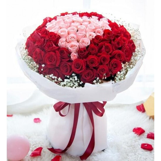 100 Red And Pink Roses Bouquet