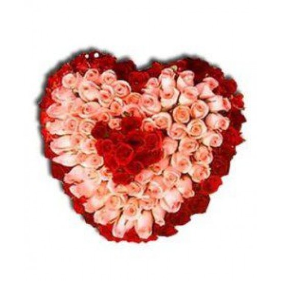 100 Pink and Red Roses Heart Bouquet