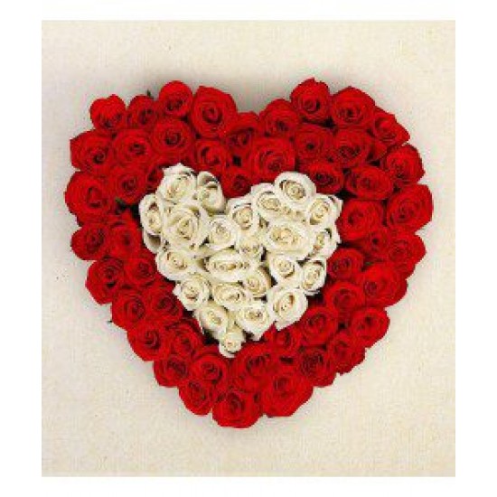 100 Red & White Roses Heart Bouquet