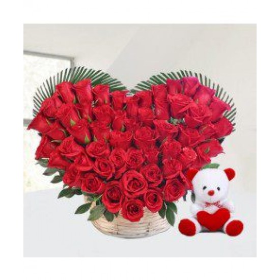 Red roses heart with teddy Red roses heart with teddy