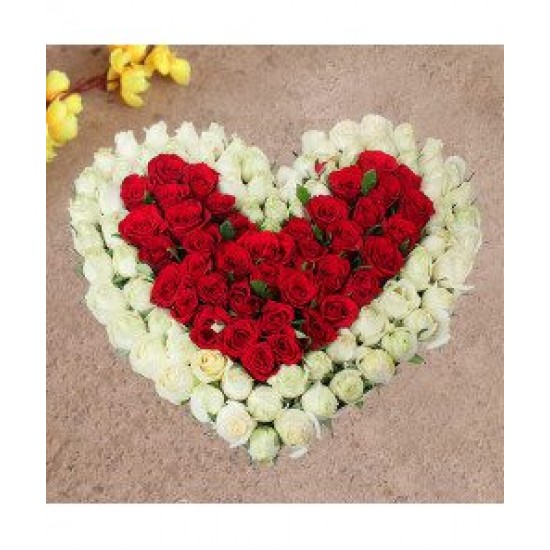 100 White & Red Roses Heart shape 